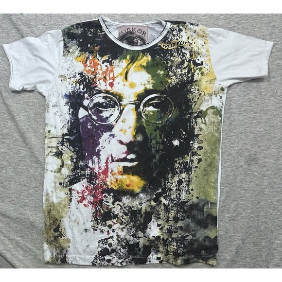 Mirror John Lennon T-Shirt Men's Size Large Graphic Print  Short Sleeve White - Picture 1 of 9